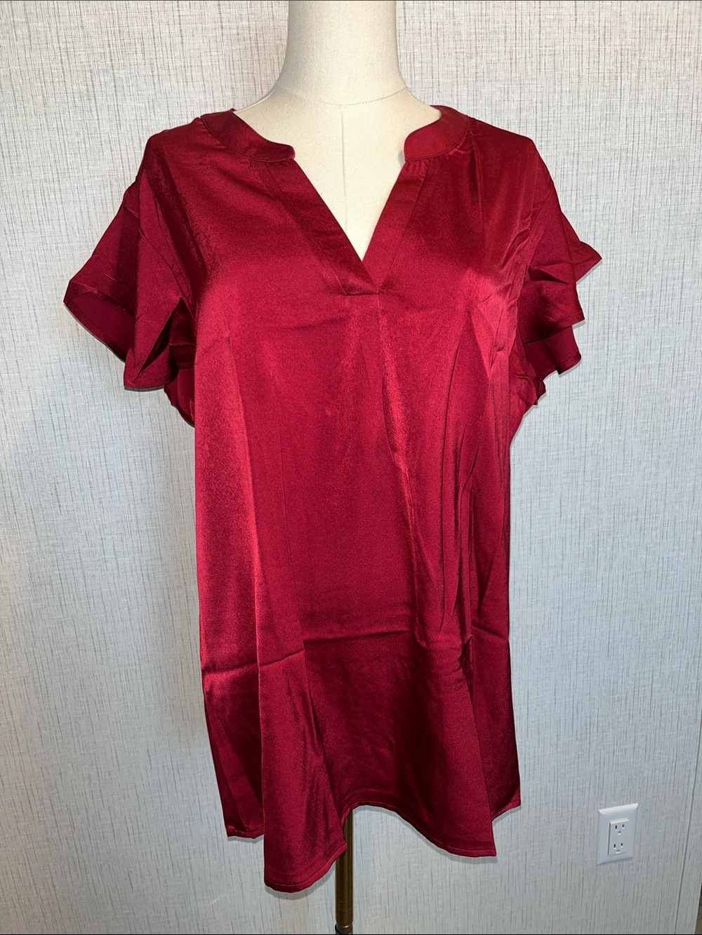 Source Unknown Satin V-Neck Chemise - Wine Red